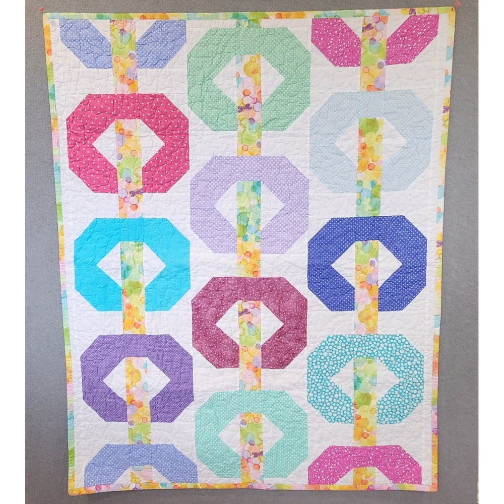 Handmade Patchwork Quilt Rainbow Polka‎ Dot Geometric Stipple Quilted 37x47